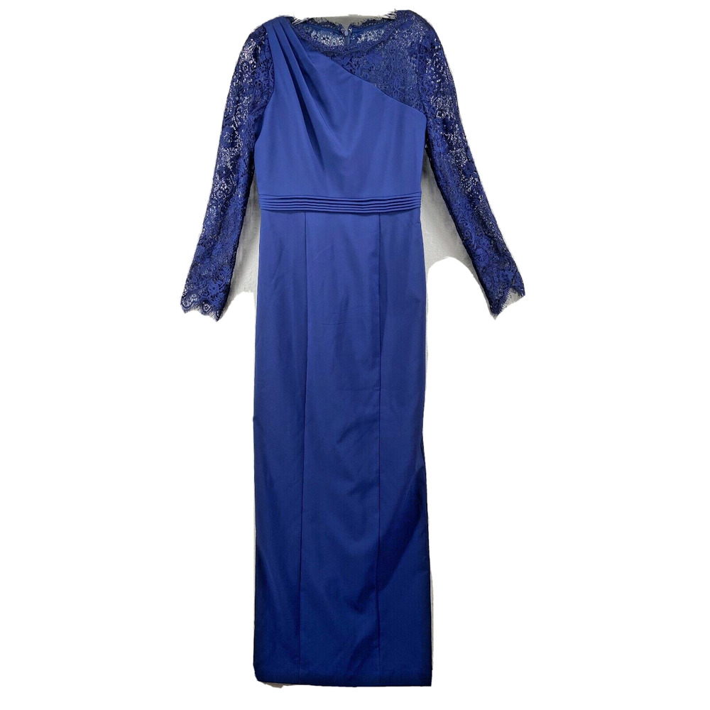 JS COLLECTION‎ Dress Womens Sz 6 Blue Maxi Lace Detail Long Sleeve Party Gown